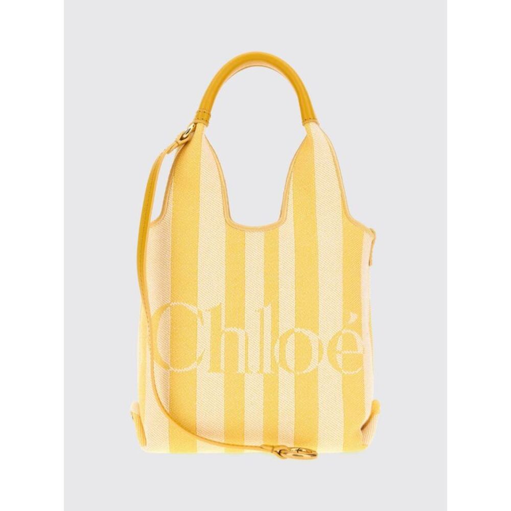 Chloe Women Striped Cotton Handbag Chloe With Jacquard Logo And Leather Handles